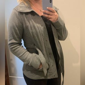 Gray belted button front coat jacket